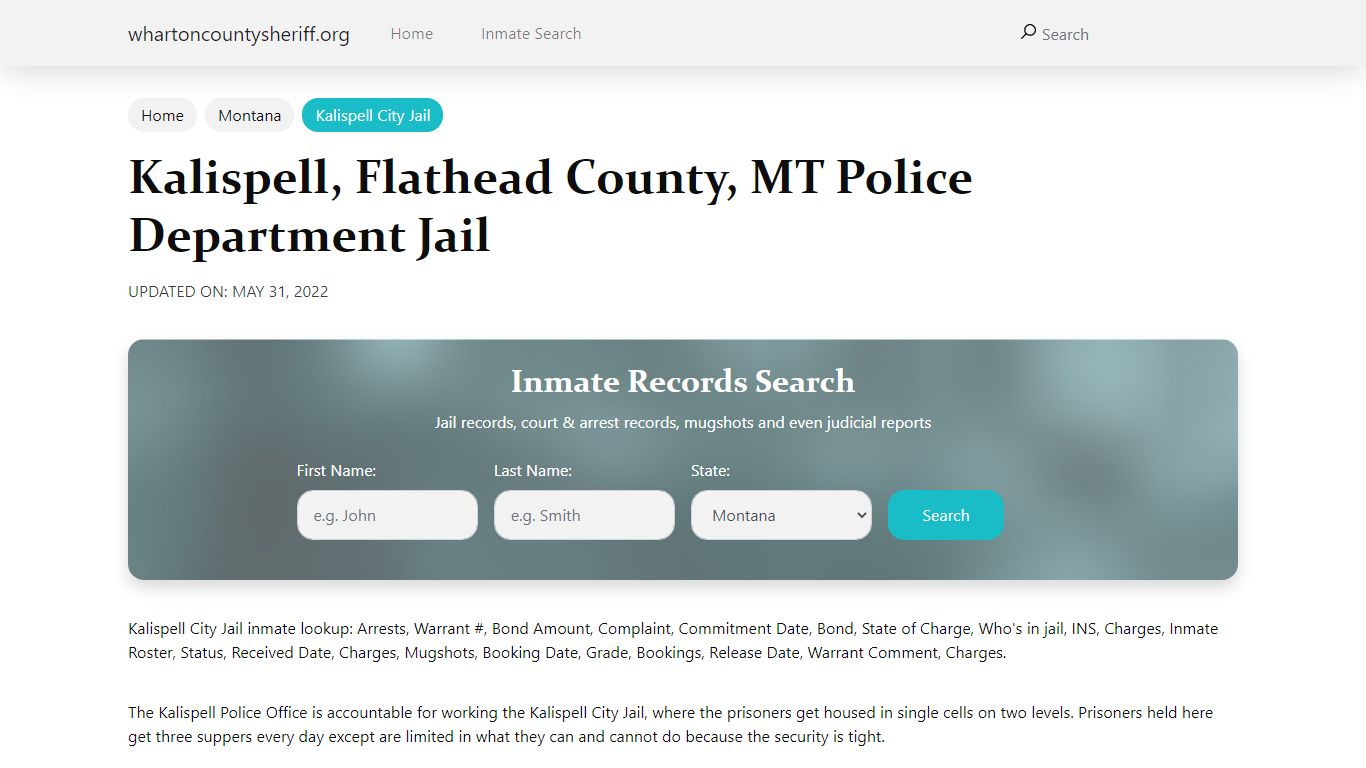 Kalispell, MT City Jail Inmates, Arrests - Wharton County Sheriff