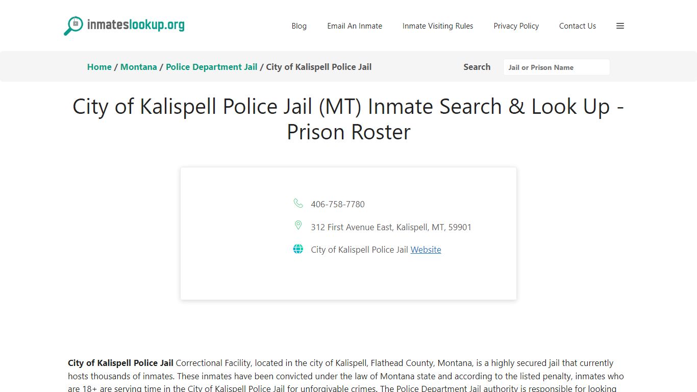 City of Kalispell Police Jail (MT) Inmate Search & Look Up - Prison Roster